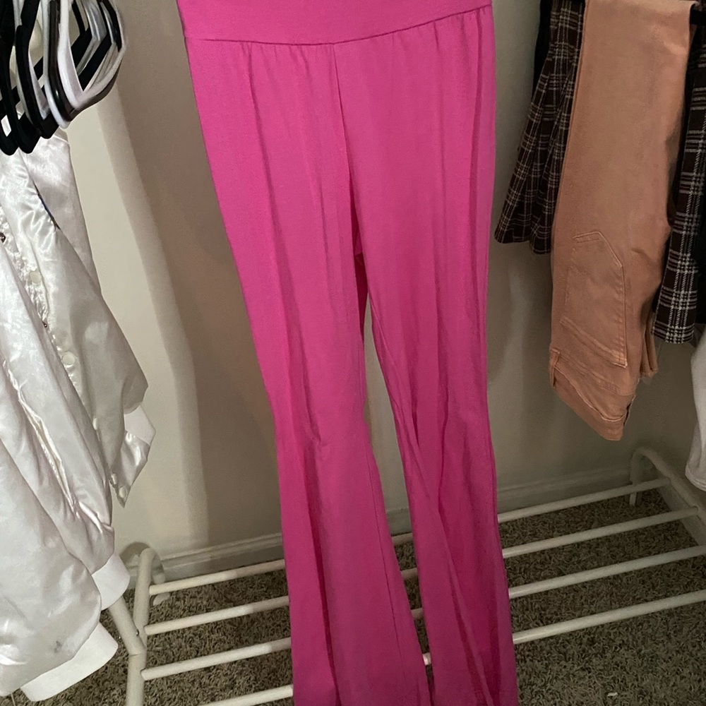 shein, pink, stretchy, flare pants